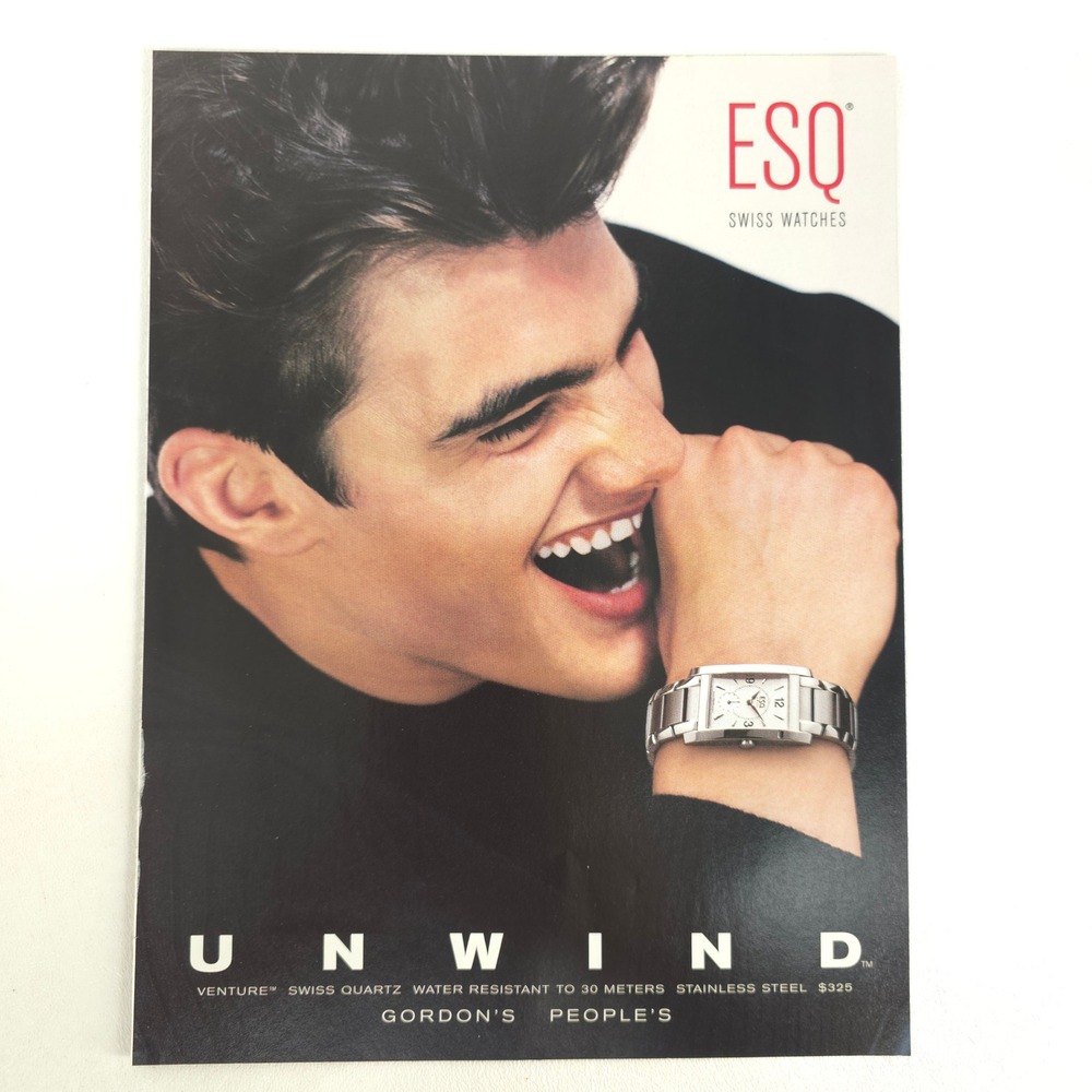 ESQ Venture Swiss Watch 2000 Print Ad 90s Y2K Advertising Collector Display Art